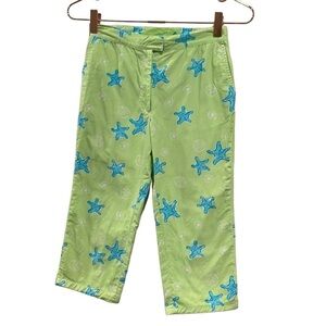 Lilly Pulitzer straight leg trouser in lime and aqua starfish pattern
